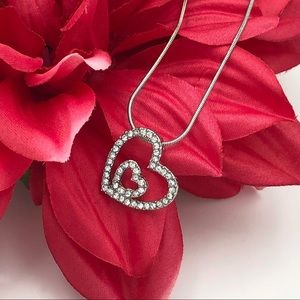🌼 Double Heart Rhinestone Silver Dainty Necklace